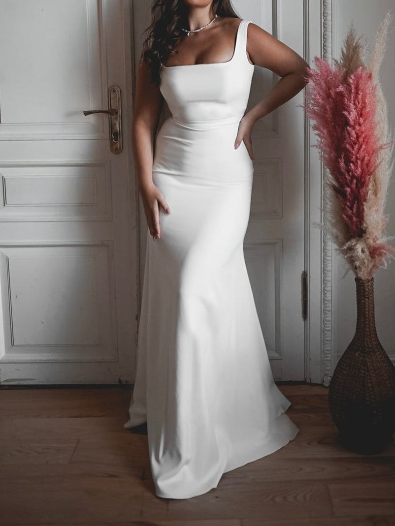 Mermaid Square Neck Floor-Length Bridal Gown with Trumpet Silhouette