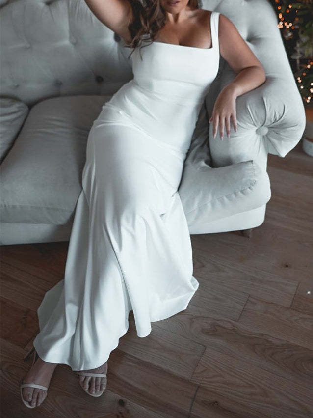 Mermaid Square Neck Floor-Length Bridal Gown with Trumpet Silhouette