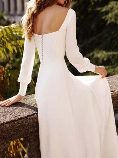 Floor-Length Square Neck A-Line Princess Wedding Dress