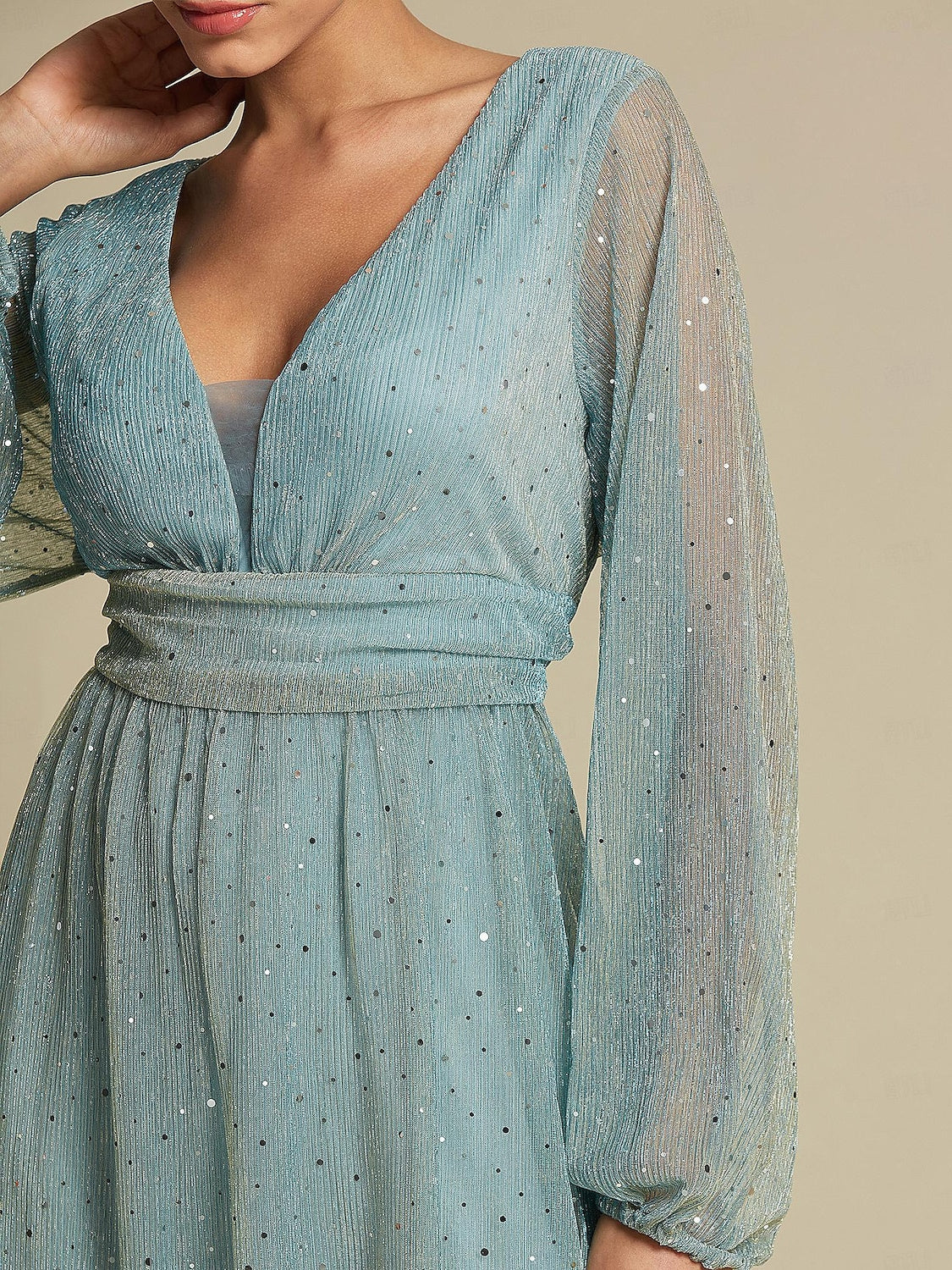 V-Neck A-Line Princess Floor-Length Long Sleeve Party Dress for Wedding Guests