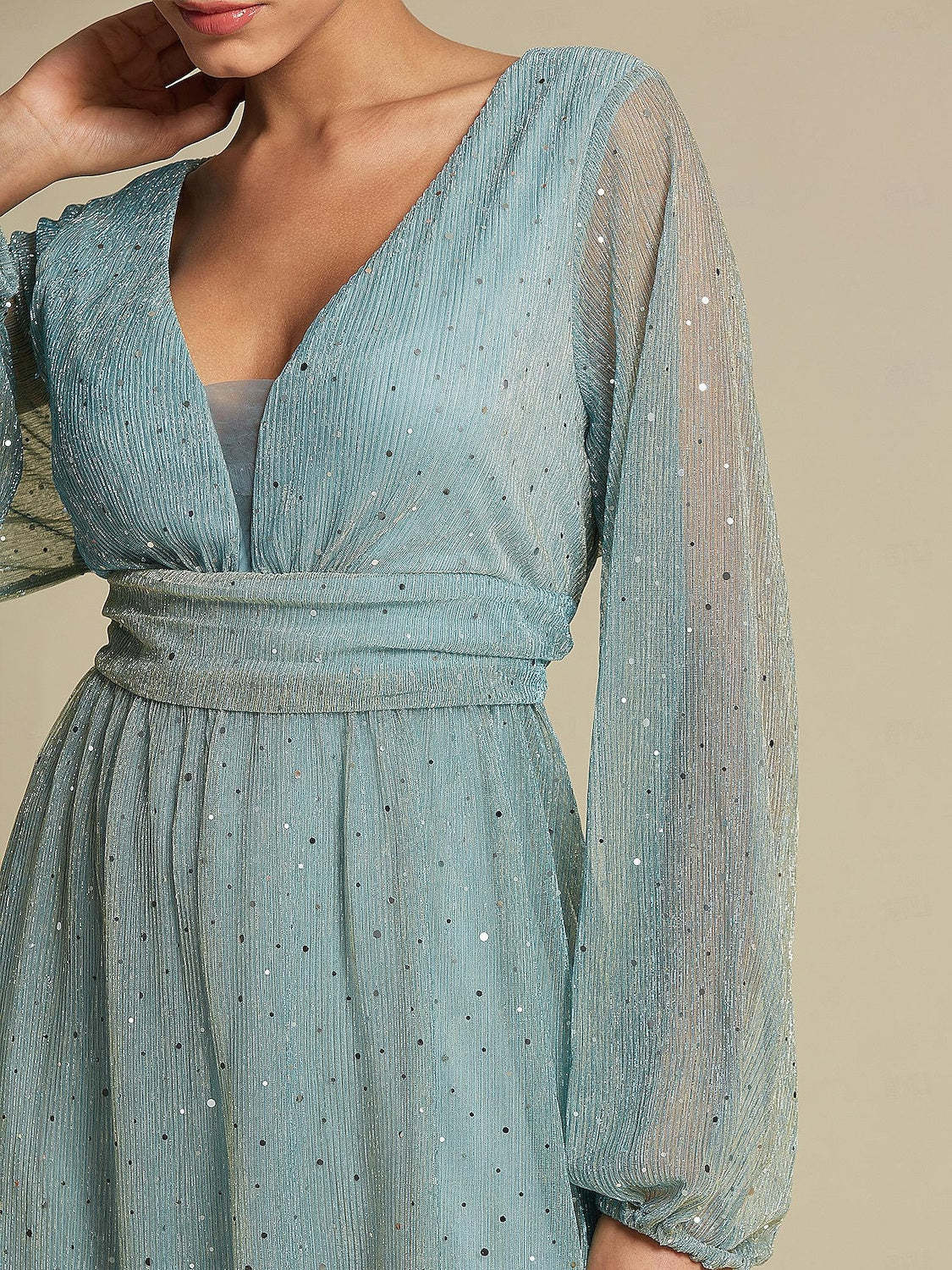 V-Neck A-Line Princess Floor-Length Long Sleeve Party Dress for Wedding Guests