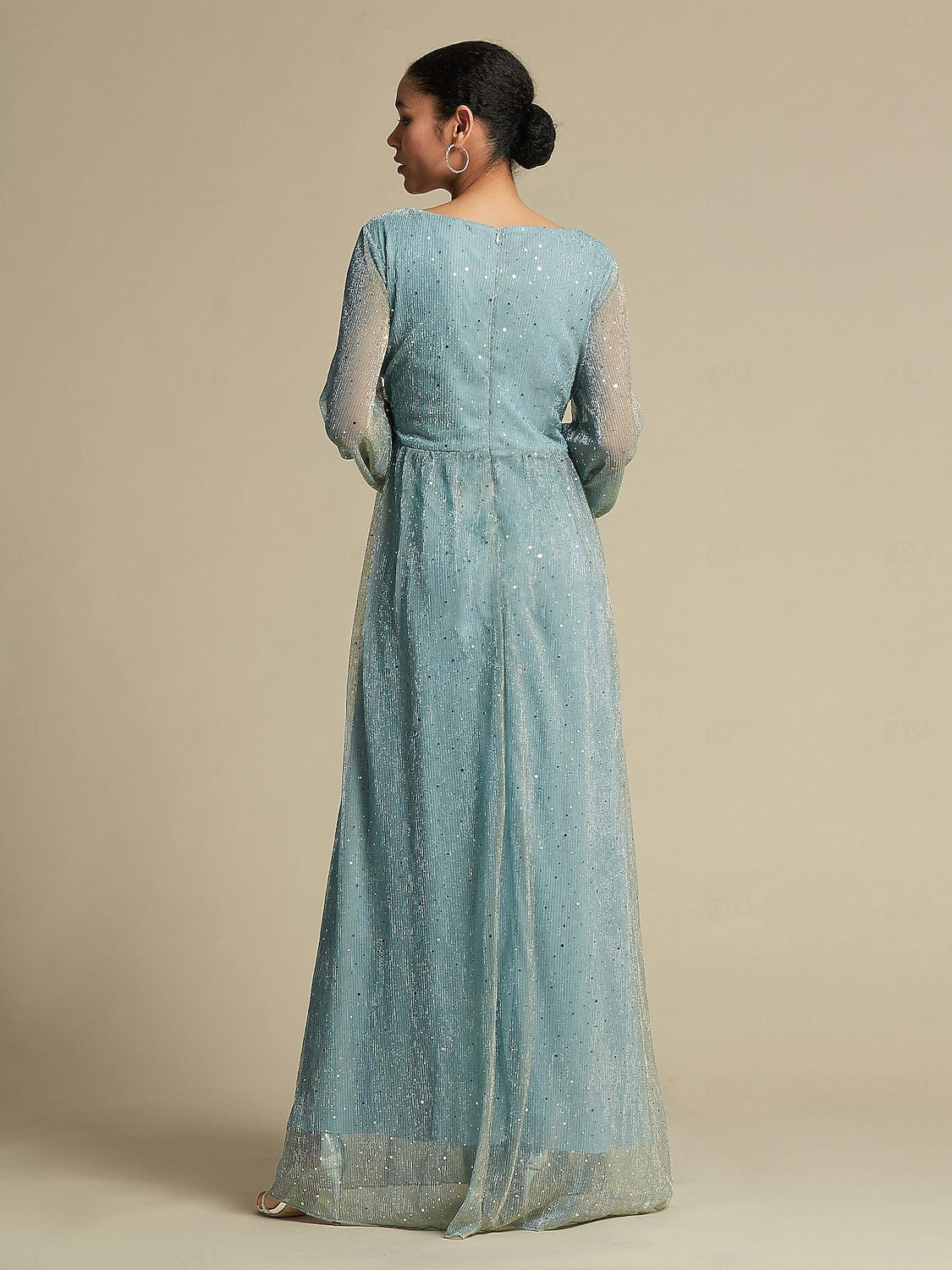 V-Neck A-Line Princess Floor-Length Long Sleeve Party Dress for Wedding Guests