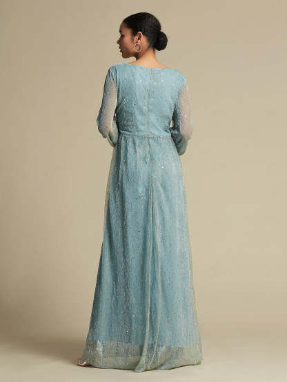 V-Neck A-Line Princess Floor-Length Long Sleeve Party Dress for Wedding Guests