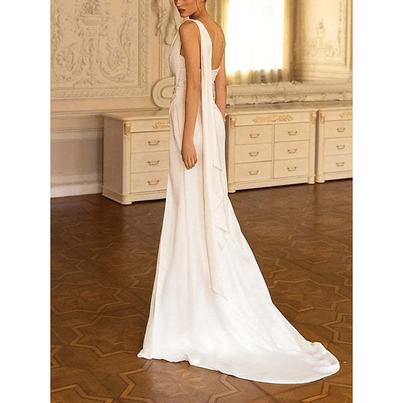 Strapless Mermaid Wedding Gown with Ruched Pleats and Sweep Train