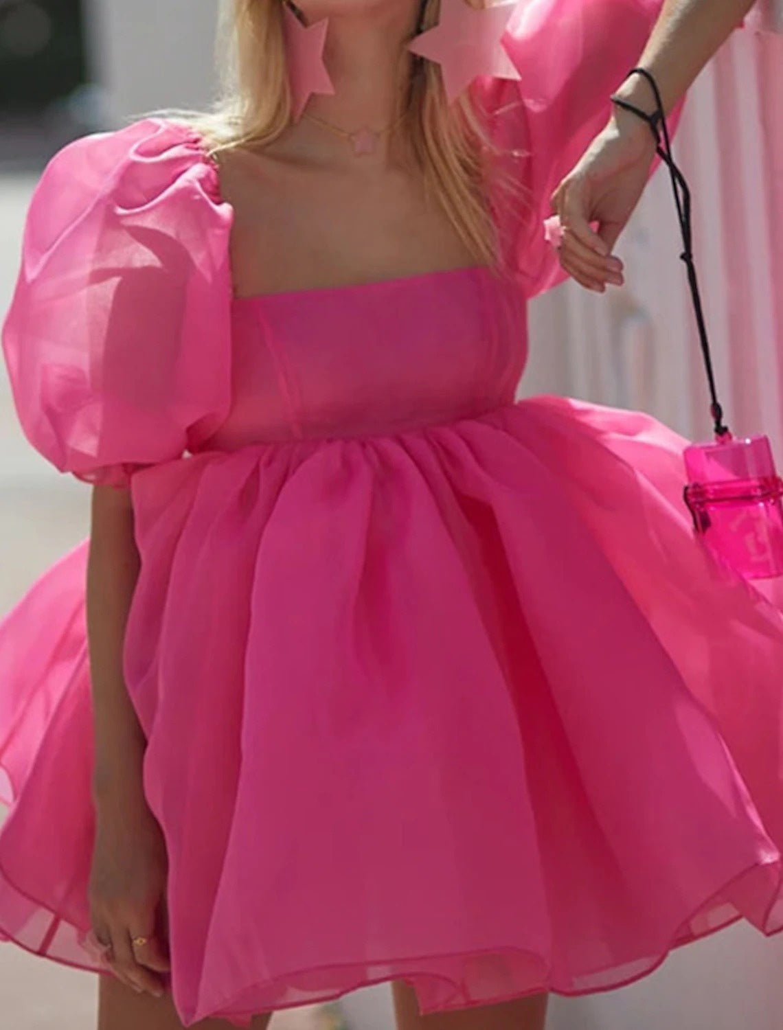 Short Sleeve Square Neck Midi Dress for Wedding Guests