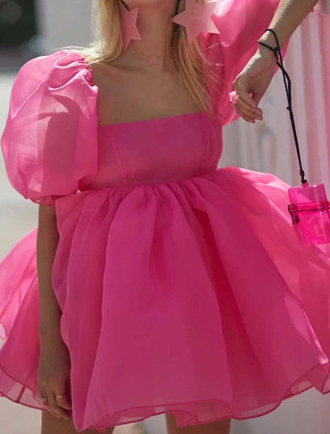 Short Sleeve Square Neck Midi Dress for Wedding Guests