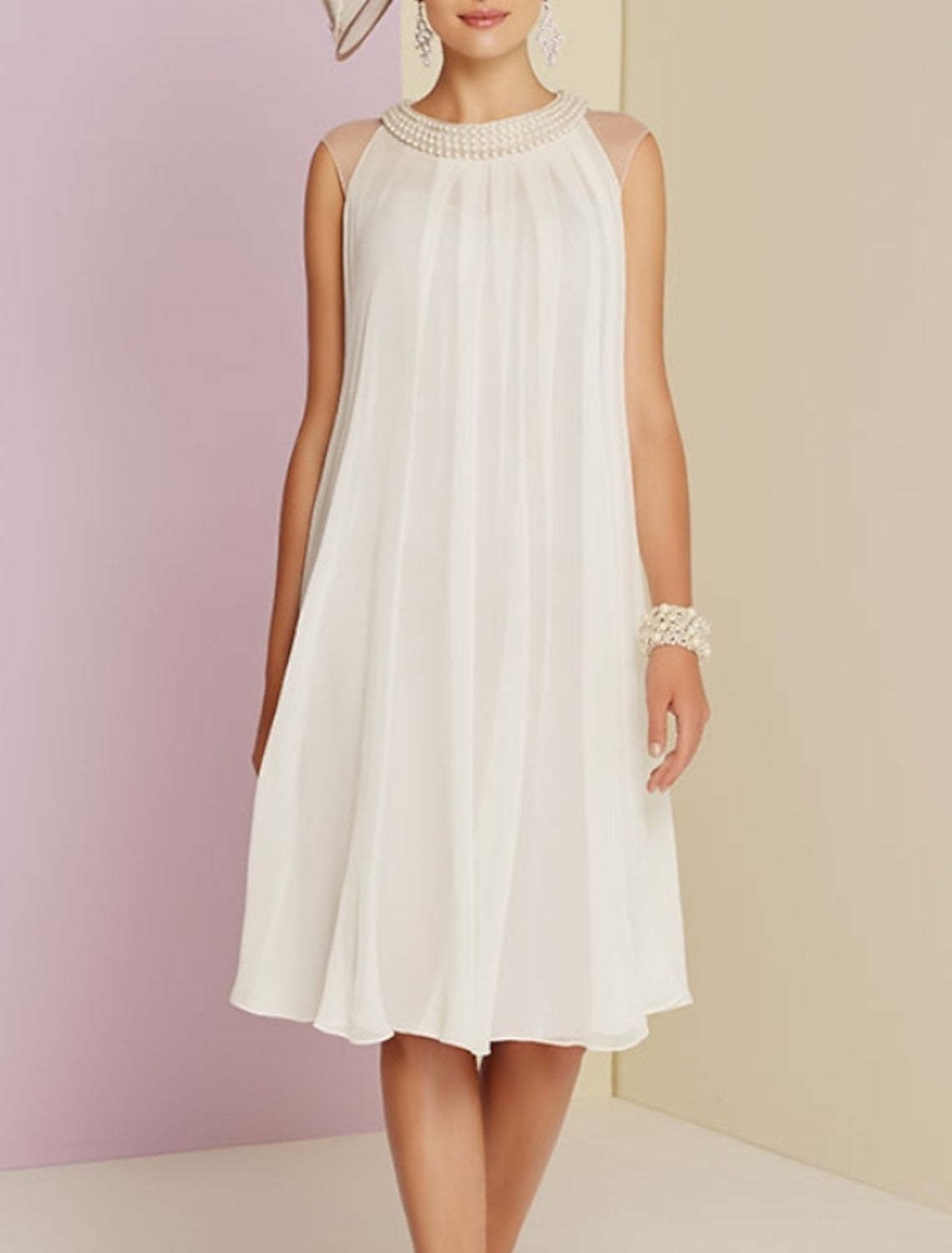 Knee-Length Sleeveless Sheath Dress for Wedding Guests