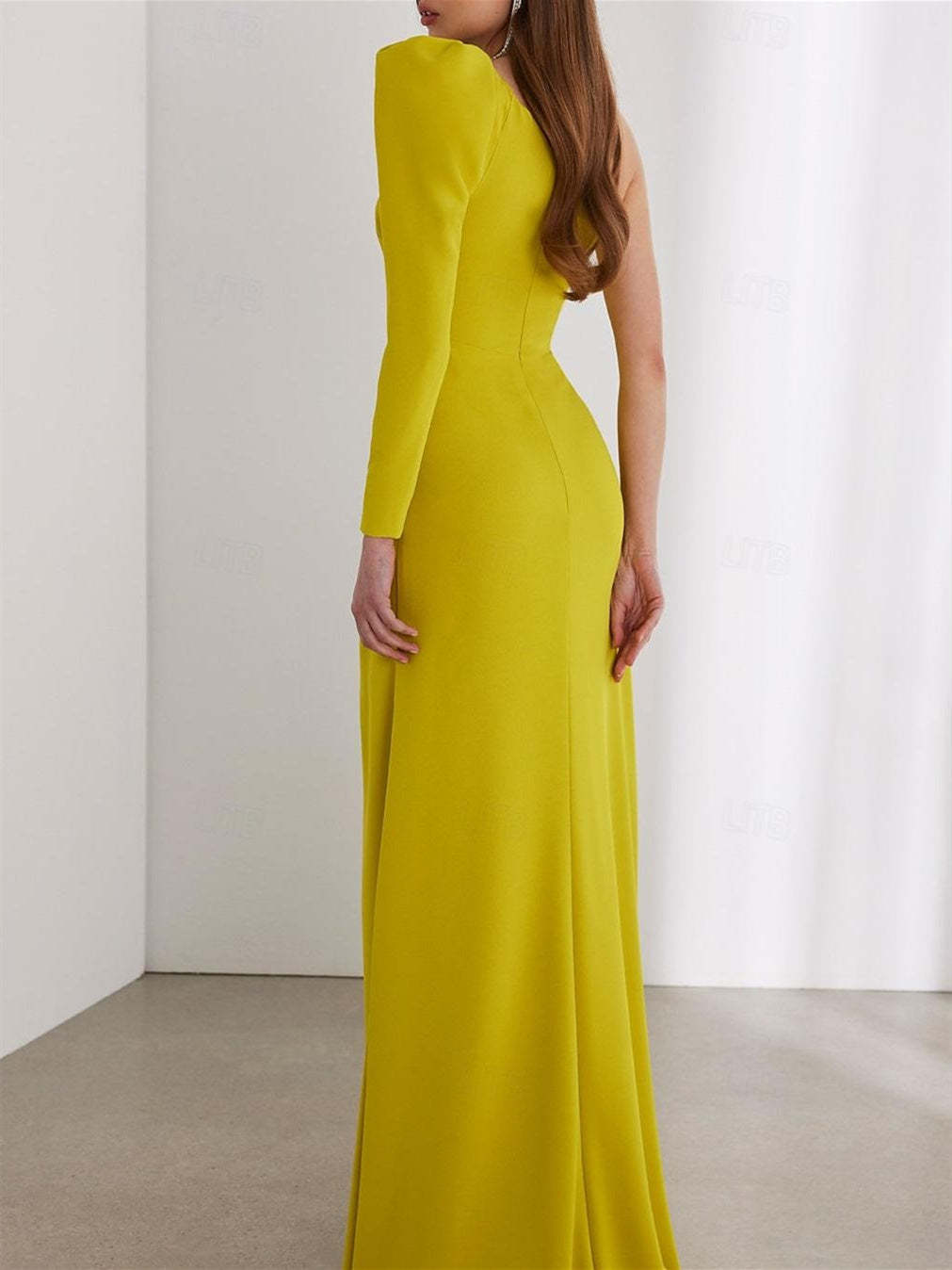 One Shoulder Long Sleeve Chiffon Wedding Guest Dress with Ruched Detail