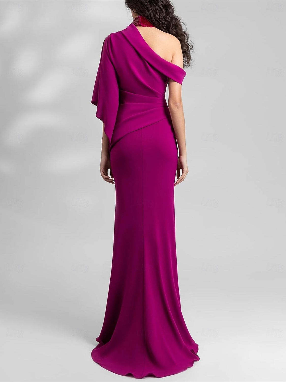 Sleeveless One-Shoulder Chiffon Wedding Guest Dress with Pleats in Mermaid/Trumpet Style