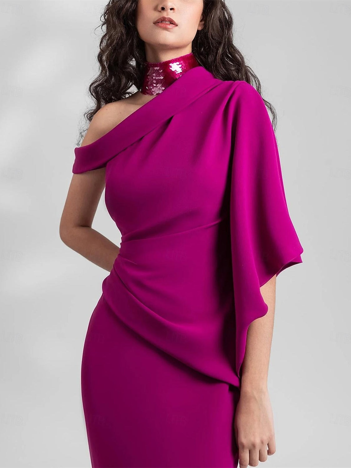 Sleeveless One-Shoulder Chiffon Wedding Guest Dress with Pleats in Mermaid/Trumpet Style