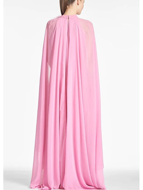 Chiffon Wedding Guest Dress with Shoulder Flower in A-Line Floor-Length Sleeveless Jewel Neck