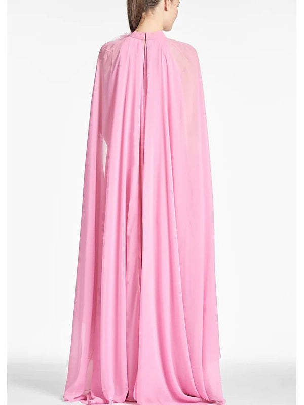 Chiffon Wedding Guest Dress with Shoulder Flower in A-Line Floor-Length Sleeveless Jewel Neck