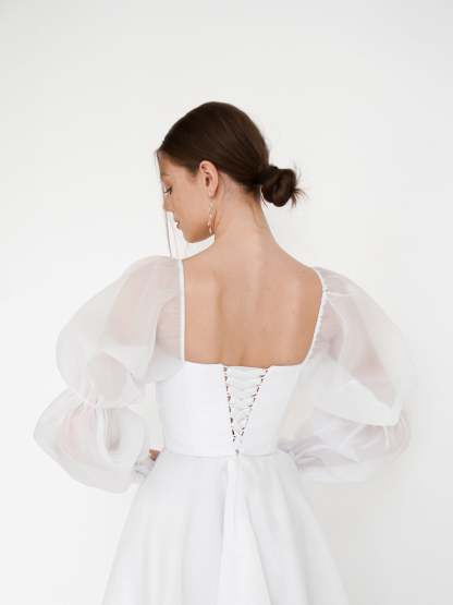Princess A-Line Scoop Neck Tea-Length Wedding Gown with Lace Sleeves