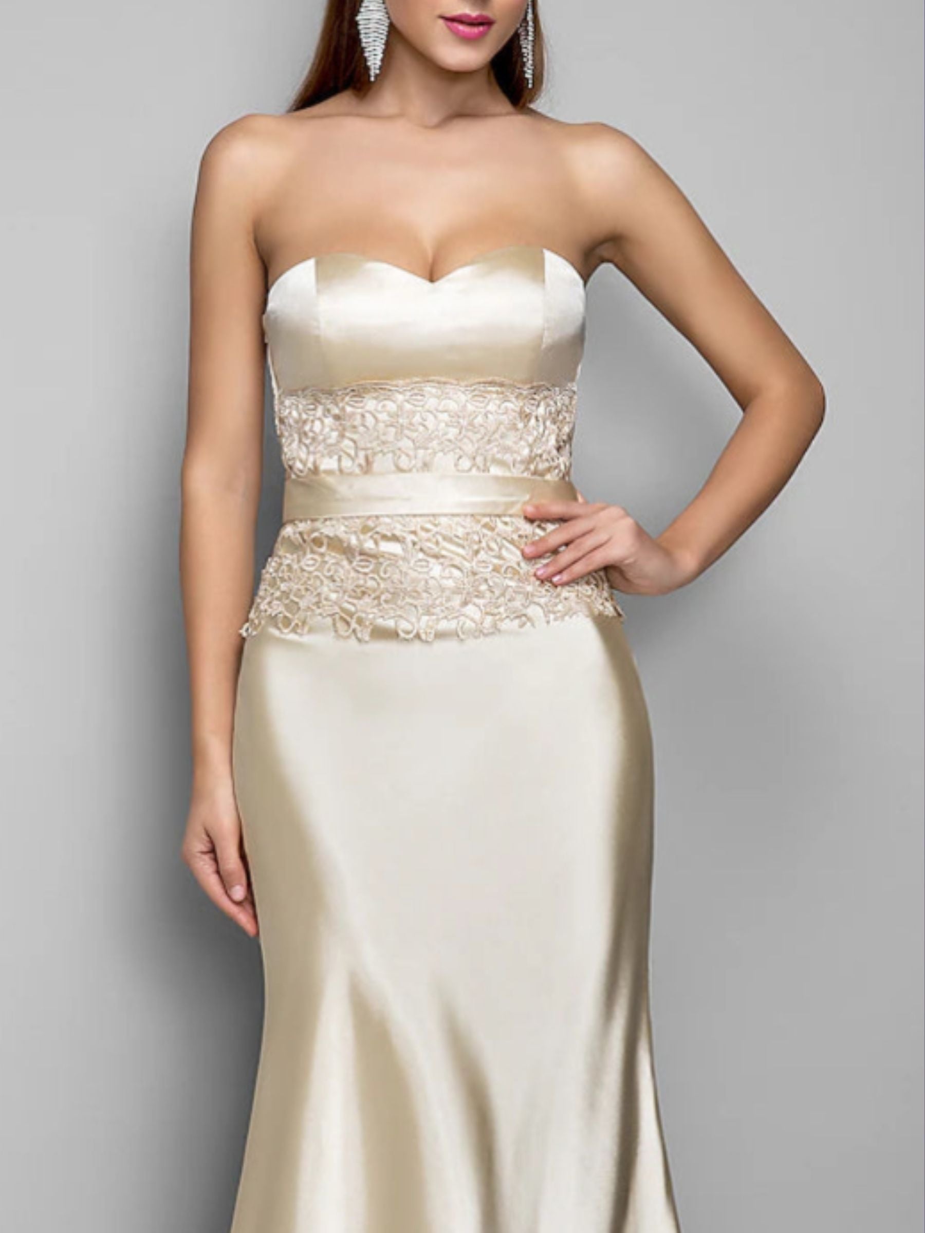 Sweetheart Sleeveless Floor-Length Mermaid/Trumpet Wedding Guest Dresses With Lace Appliques