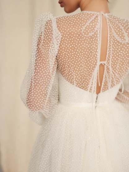 Sweetheart Princess A-Line Mini Wedding Dress with Long Sleeves and Dot Sequins