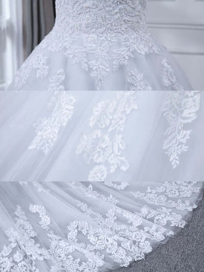 Princess A-Line Wedding Dresses with Long Sleeves and Lace Appliques