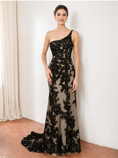 One-Shoulder Sleeveless Trumpet/Mermaid Wedding Dress with Appliques