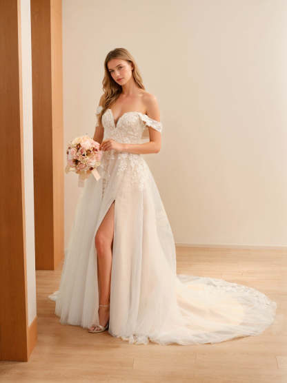 Long Sleeveless A-Line Wedding Dress with Princess Cut, Appliques, and Side Split