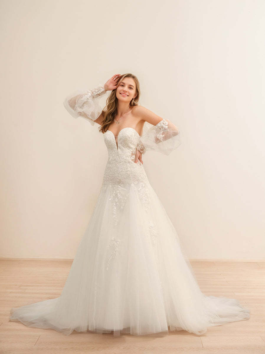 Sweetheart Princess A-Line Wedding Gown with Long Appliques