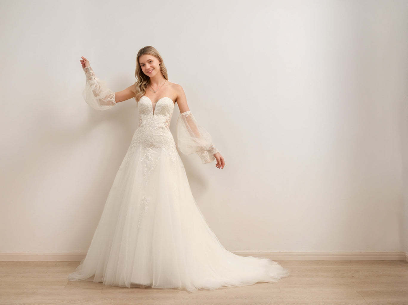 Sweetheart Princess A-Line Wedding Gown with Long Appliques