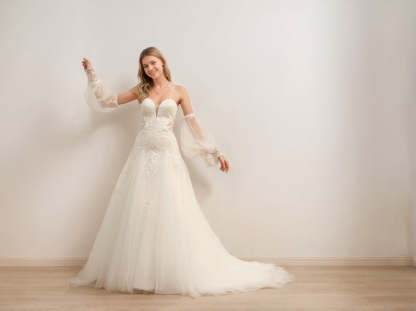 Sweetheart Princess A-Line Wedding Gown with Long Appliques