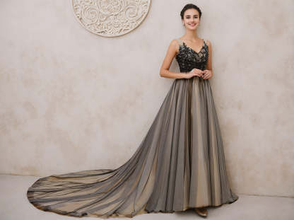 Sleeveless V-Neck Tulle Ball Gown Wedding Dress with Appliques and Beading