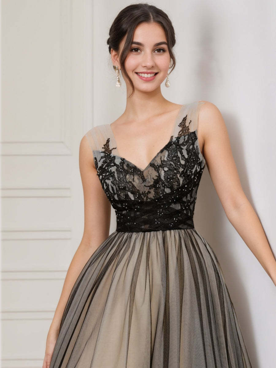 Sleeveless V-Neck Tulle Ball Gown Wedding Dress with Appliques and Beading