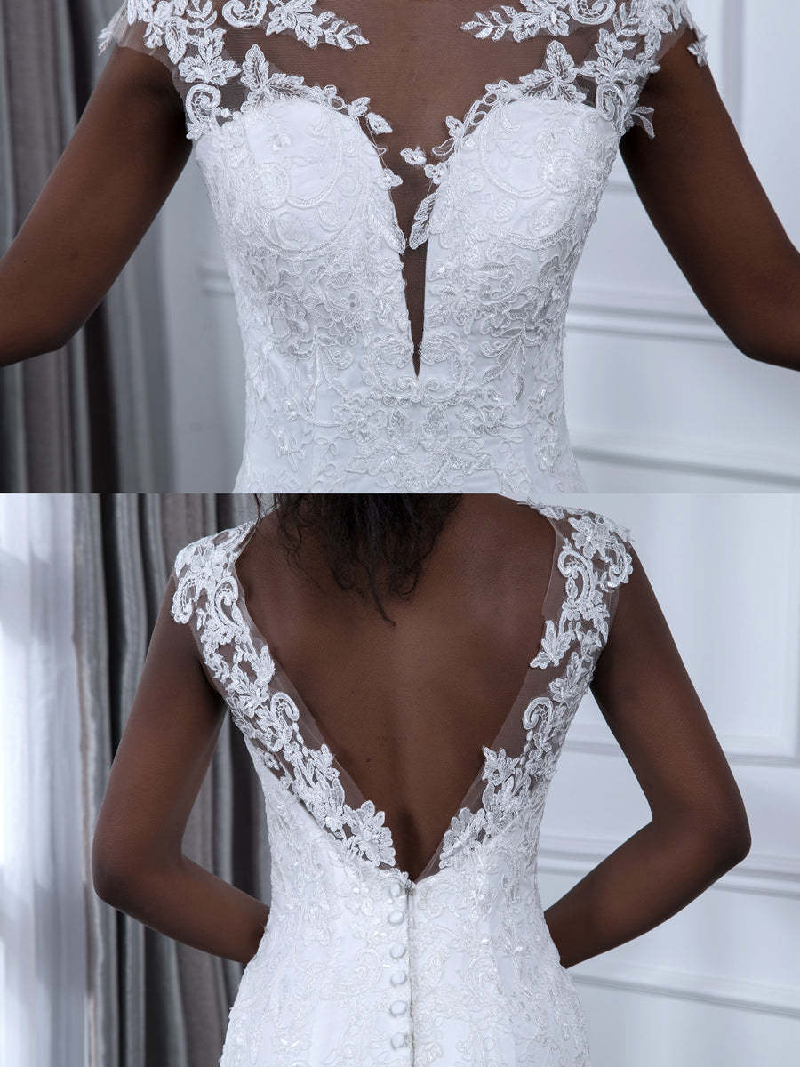 Sleeveless Mermaid Wedding Dresses in Sheer Tulle with Lace Appliques