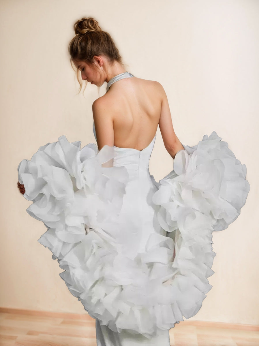 White Retro Trumpet/Mermaid Sleeveless Wedding Dresses with Pearl Accents and Pleats