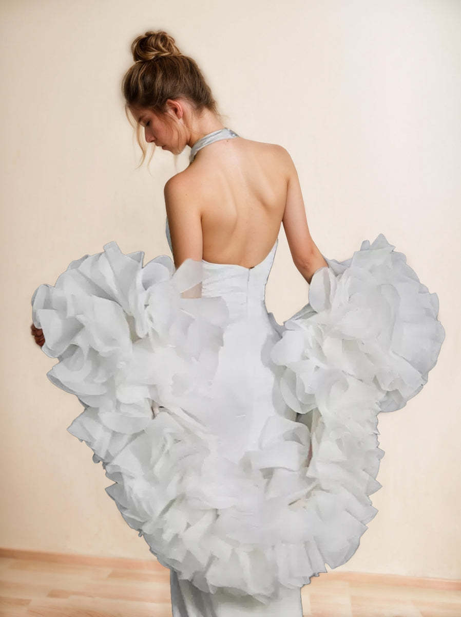 White Retro Trumpet/Mermaid Sleeveless Wedding Dresses with Pearl Accents and Pleats