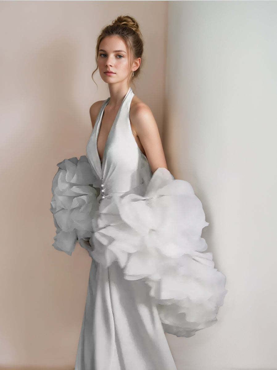 White Retro Trumpet/Mermaid Sleeveless Wedding Dresses with Pearl Accents and Pleats