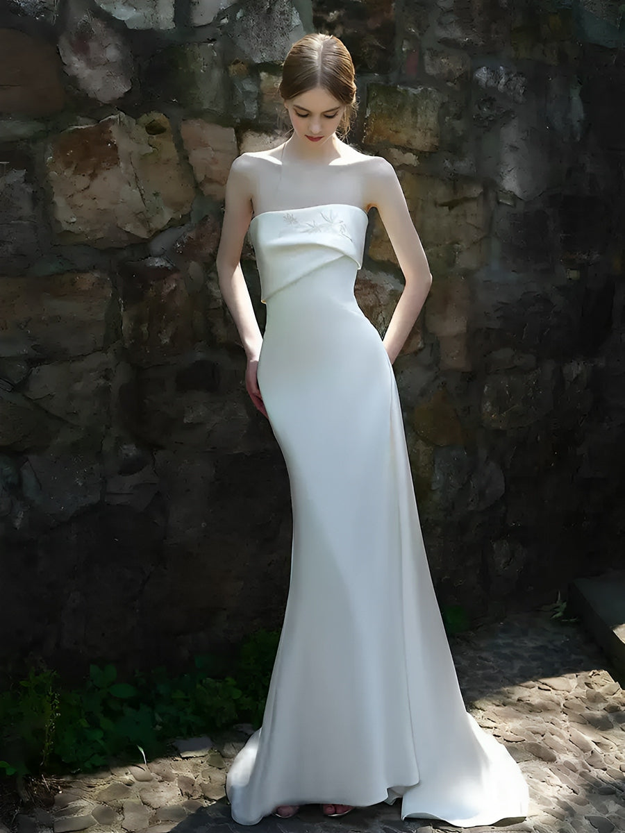 Strapless Sleeveless Trumpet/Mermaid Wedding Dresses with Embroidery in a Minimalist Style