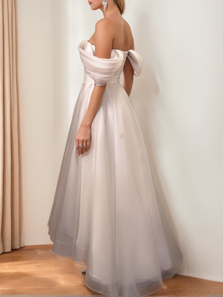 Princess A-Line Asymmetrical Sleeveless Off-the-Shoulder Wedding Dress