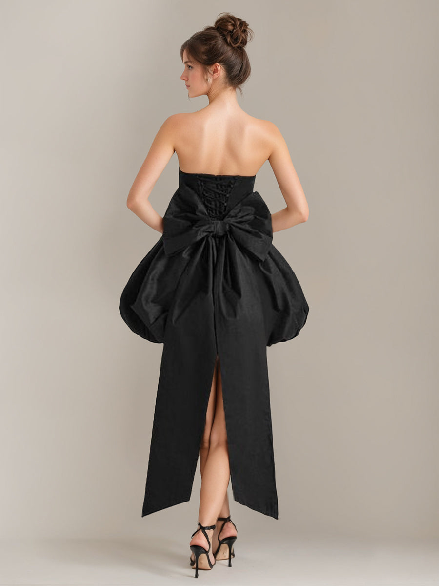 Classic Strapless Mini Wedding Dress with Detachable Bow in A-Line/Princess Style