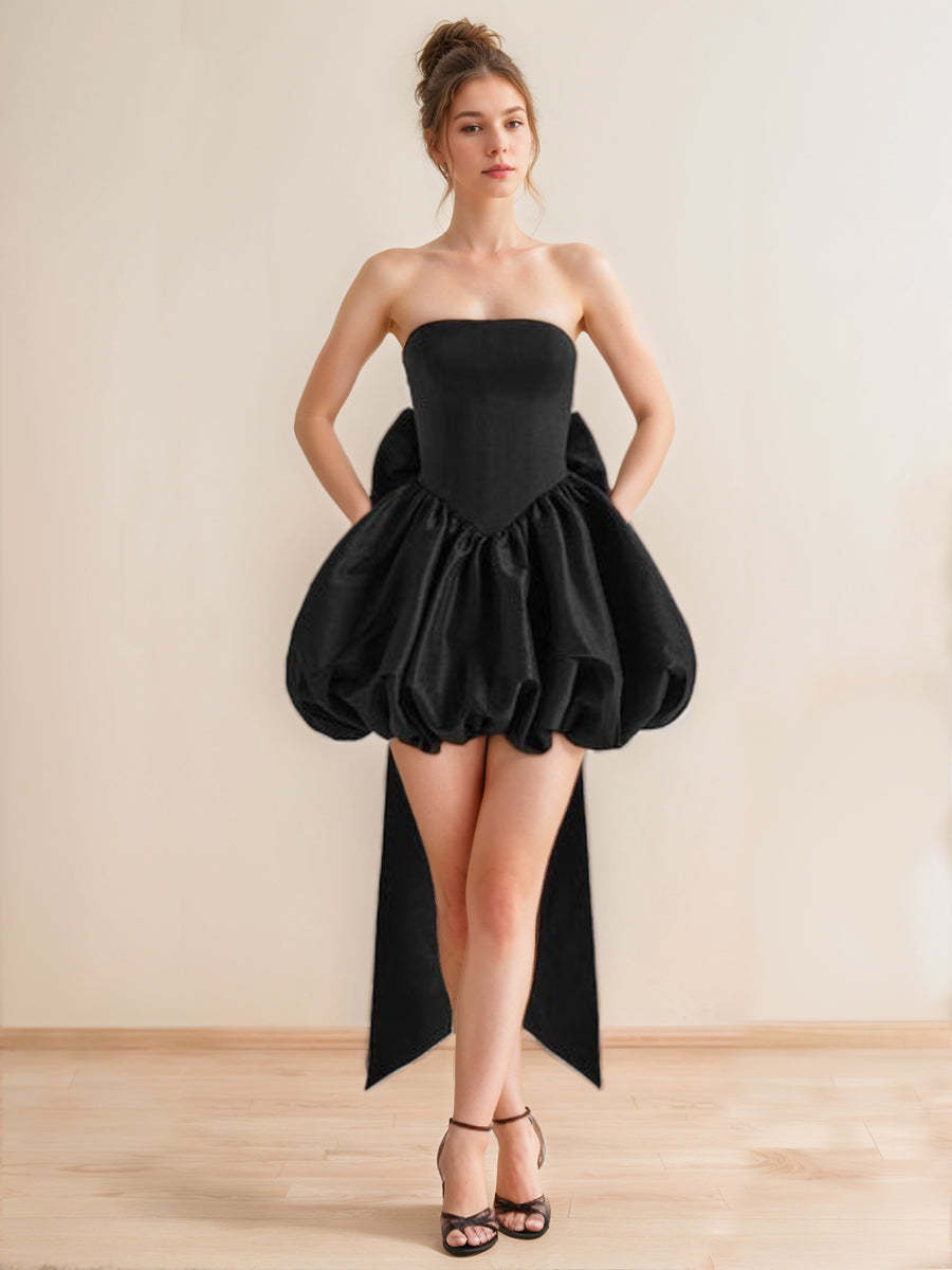 Classic Strapless Mini Wedding Dress with Detachable Bow in A-Line/Princess Style