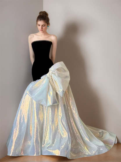 Sophisticated Strapless Sleeveless Mermaid Wedding Dress with Bow