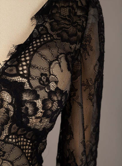 Black V-Neck A-Line Princess Wedding Dress with Long Lace Sleeves