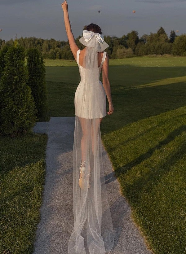 Square Neckline Sleeveless Mini Sheath Wedding Dress with Zipper