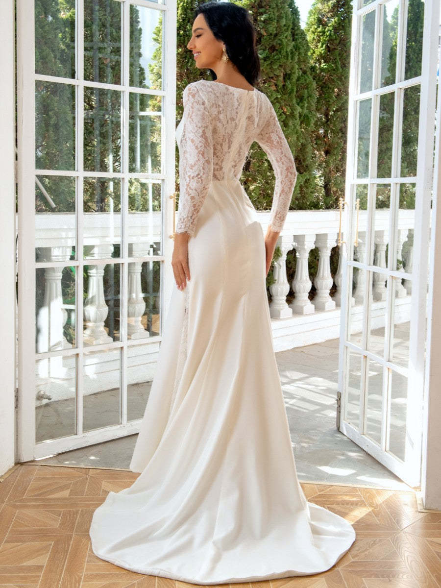 Princess A-Line Wedding Dresses with Jewel Neck and Long Lace Sleeves