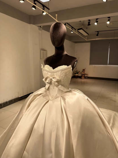 Off-The-Shoulder Pleated Ball Gown Wedding Dresses with Jewel Appliques, Bow & Detachable Sleeves