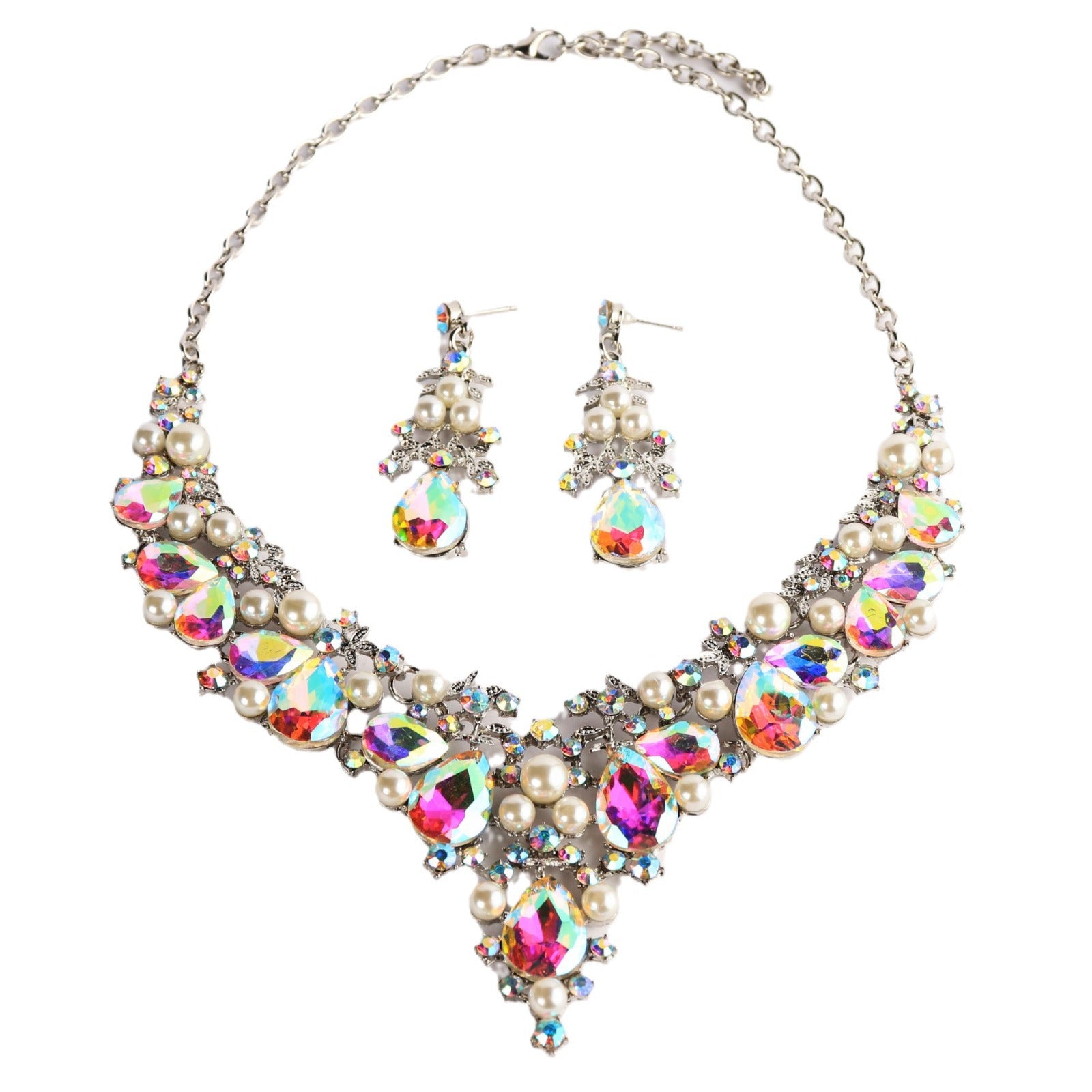 3-Piece Rhinestone Jewelry Set: Earrings and Necklace for Women's Wedding