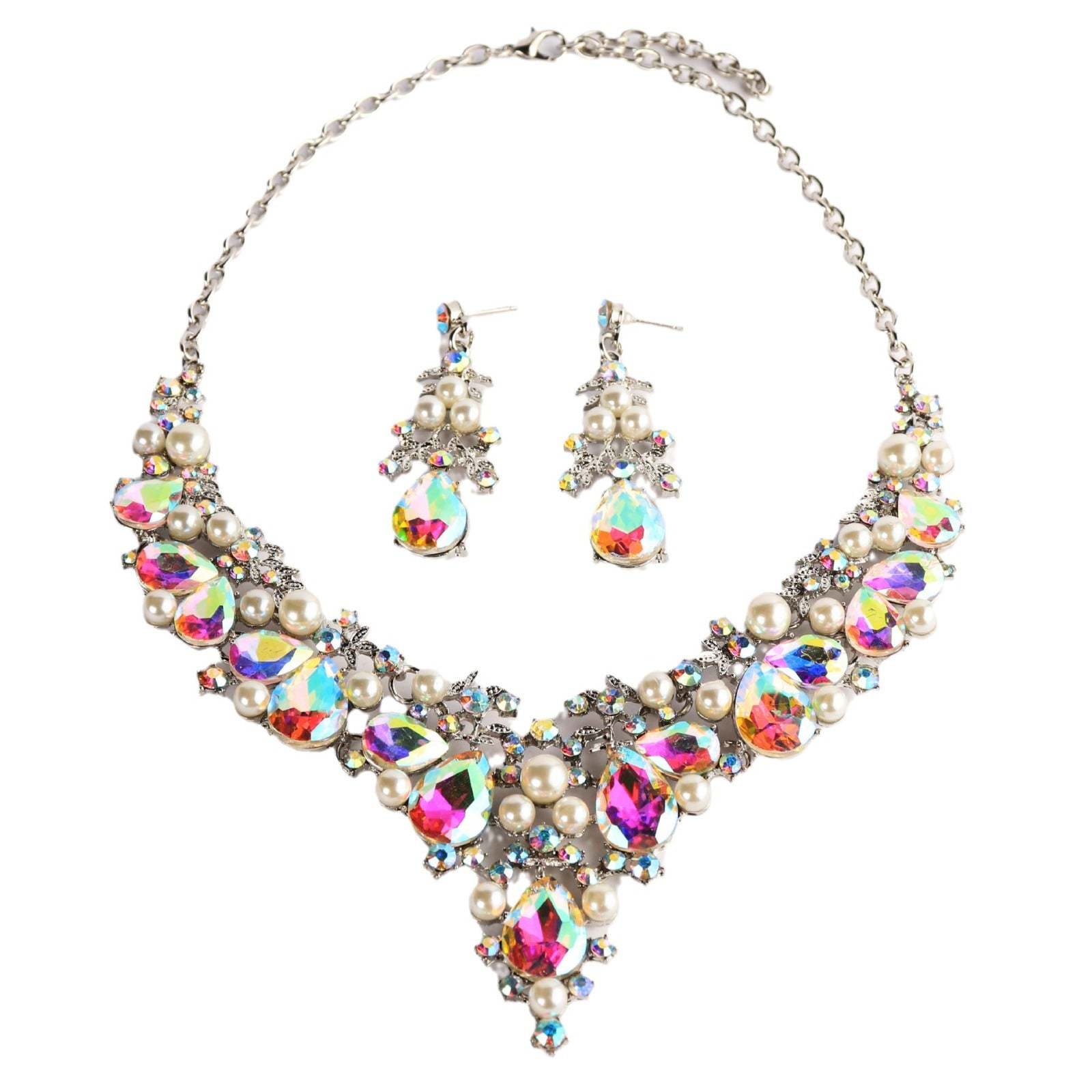3-Piece Rhinestone Jewelry Set: Earrings and Necklace for Women's Wedding
