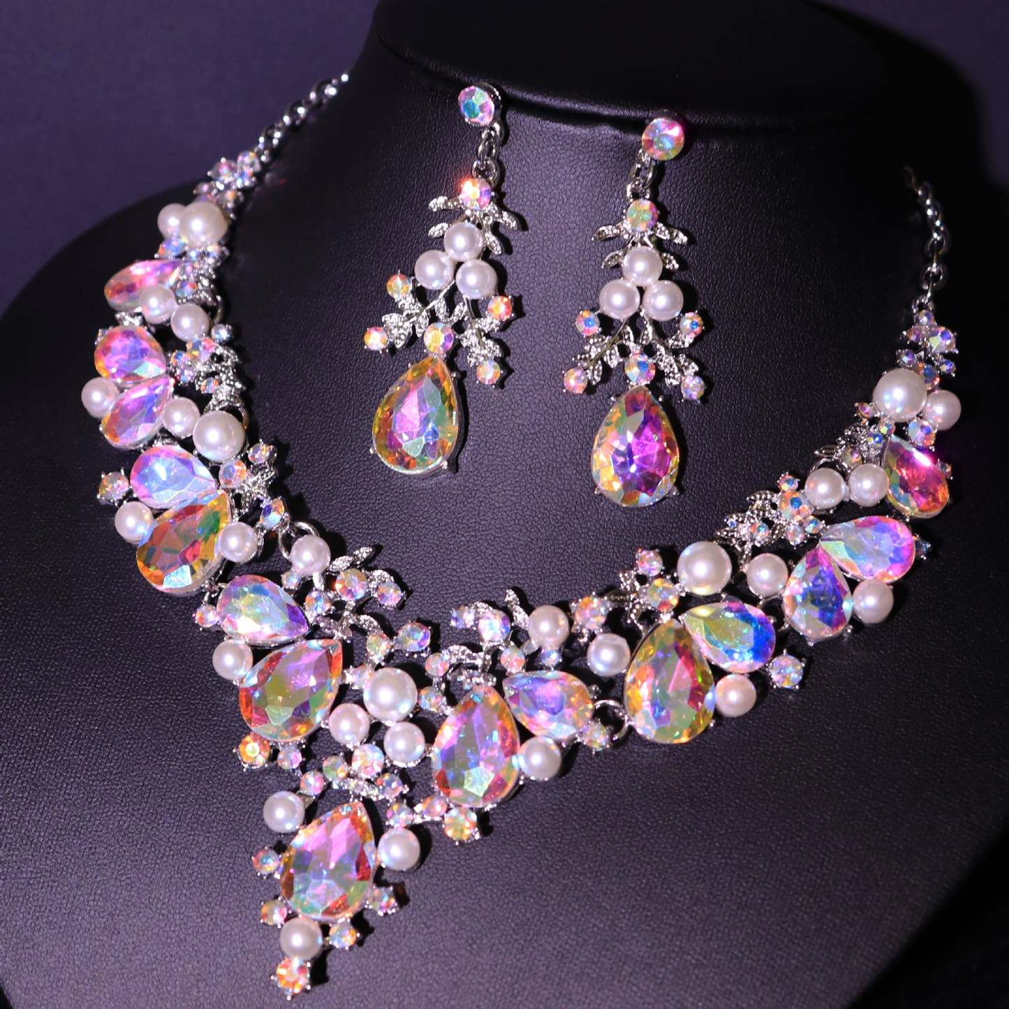 3-Piece Rhinestone Jewelry Set: Earrings and Necklace for Women's Wedding