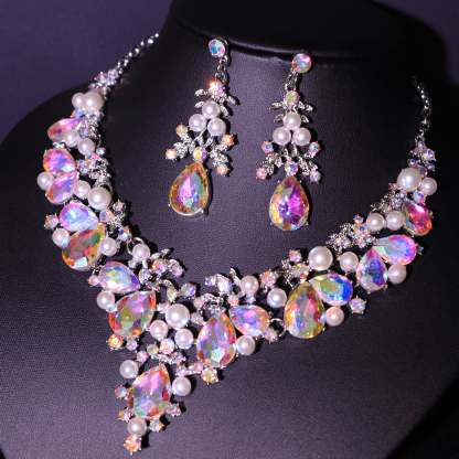 3-Piece Rhinestone Jewelry Set: Earrings and Necklace for Women's Wedding