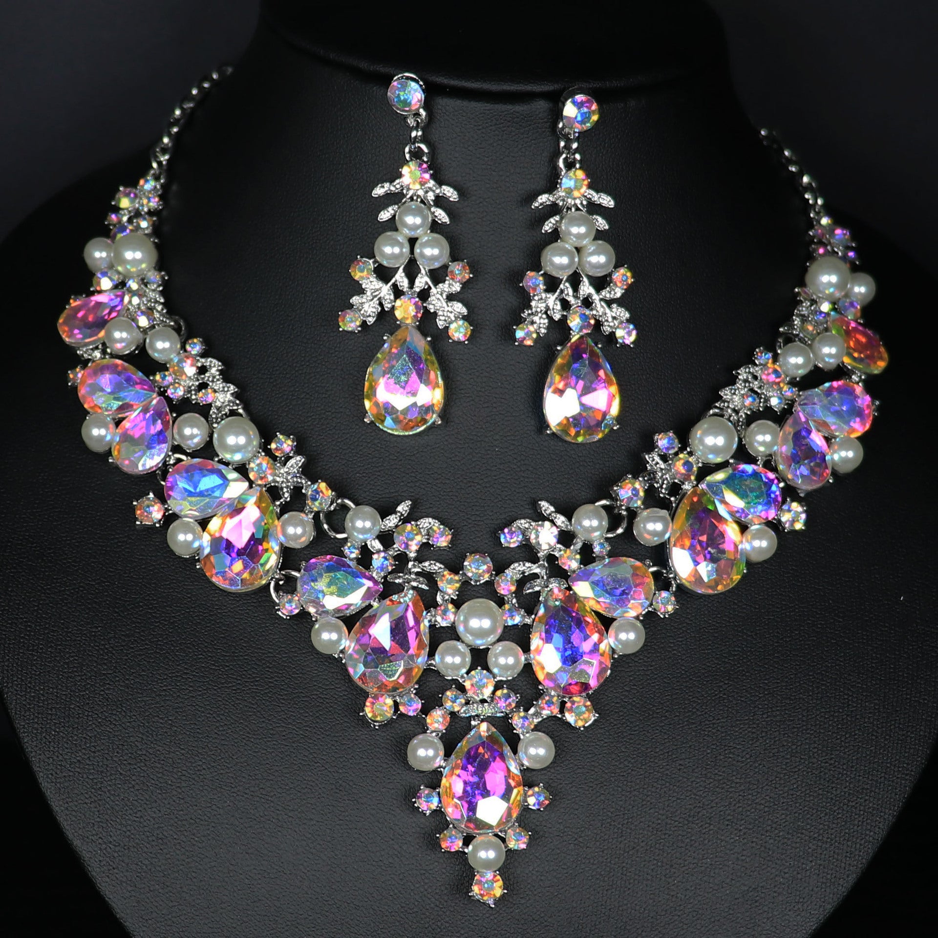3-Piece Rhinestone Jewelry Set: Earrings and Necklace for Women's Wedding