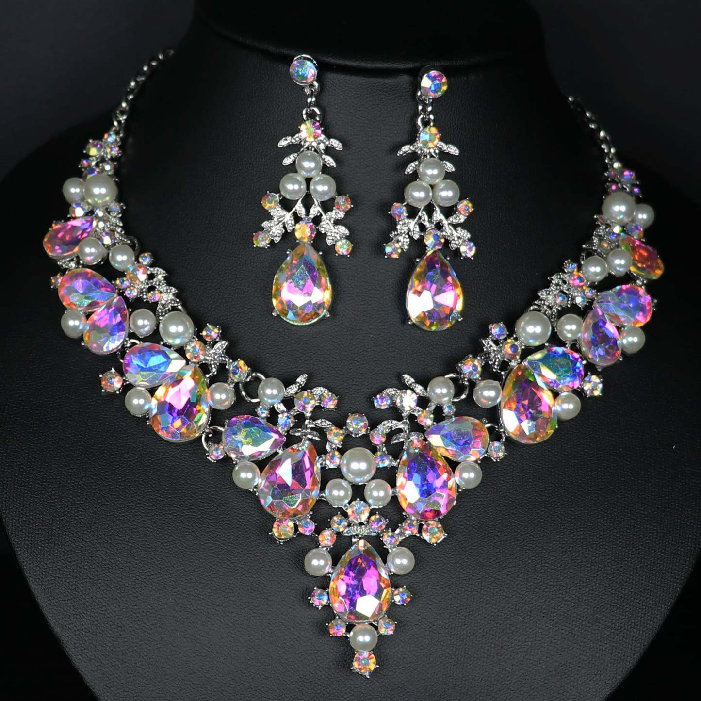 3-Piece Rhinestone Jewelry Set: Earrings and Necklace for Women's Wedding
