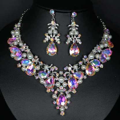 3-Piece Rhinestone Jewelry Set: Earrings and Necklace for Women's Wedding