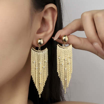 Fashion Earrings with Vintage Gold Wire Chain and Tassel