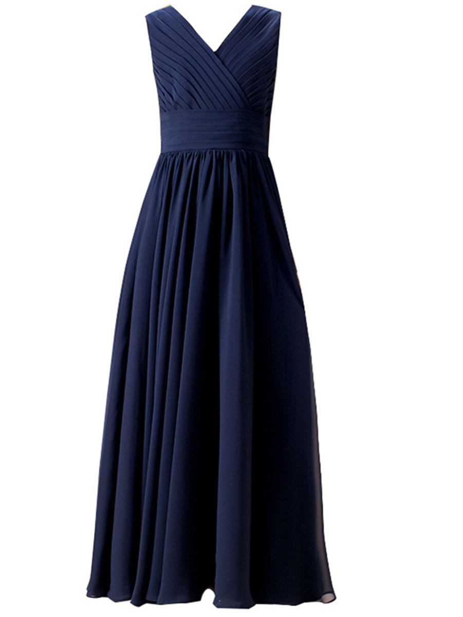 Sleeveless V-Neck Princess A-Line Junior Bridesmaid Dresses with Ruffles and Ruched Details