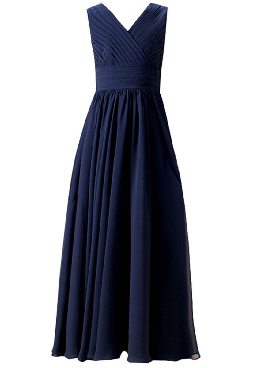 Sleeveless V-Neck Princess A-Line Junior Bridesmaid Dresses with Ruffles and Ruched Details